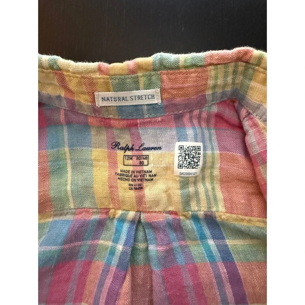 Ralph Lauren Baby 100% Linen Shirt Size 12 Months‎ Plaid Resortwear Summer